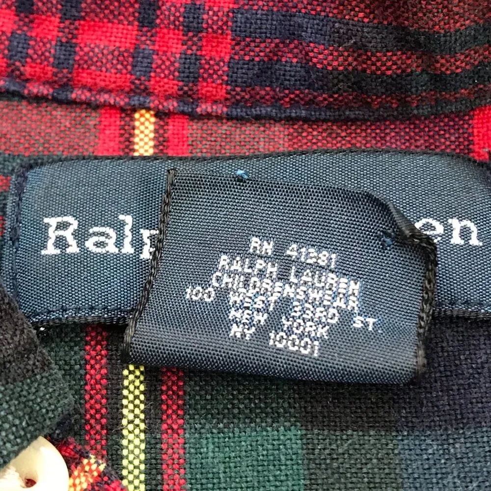 Vintage Ralph Lauren Plaid Button‎ Down Shirt Boys XL (18-20) Cotton, Christmas